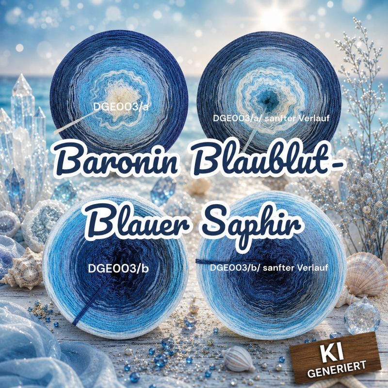 Baronin Blaublut - Blauer Saphir - DGE003 - Bobbel mit Farbverlauf - 3, 4 oder 5 Fäden, auch als Pullover- oder Decken Set
