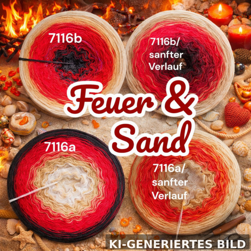 Höllenfeuer - Feuer & Sand - 7116 - Bobbel mit Farbverlauf - 3, 4 oder 5 Fäden, auch als Pullover- oder Decken Set