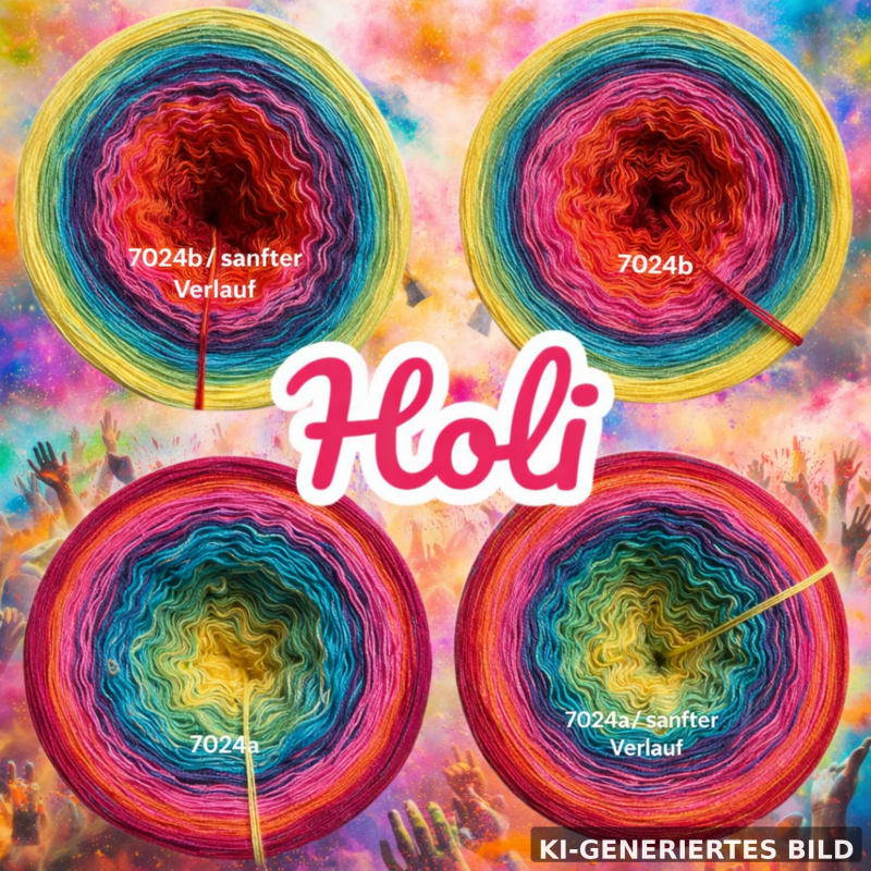 Frühlingserwachen - Holi (trad. indisches Frühlingsfest) - 7024 - Bobbel mit Farbverlauf - 3, 4 oder 5 Fäden, auch als Pullover- oder Decken Set