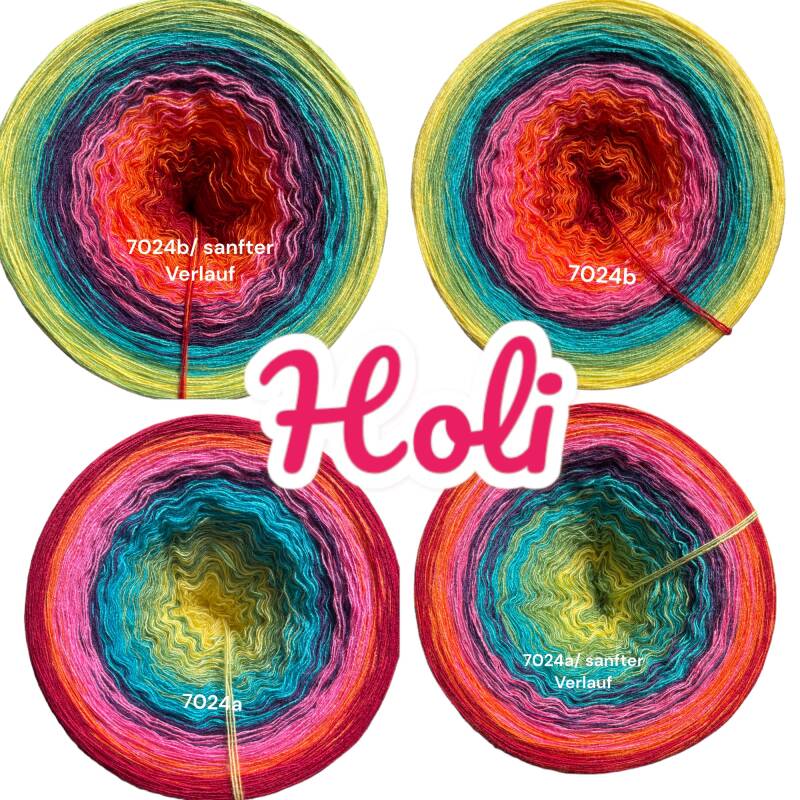 Frühlingserwachen - Holi (trad. indisches Frühlingsfest) - 7024 - Bobbel mit Farbverlauf - 3, 4 oder 5 Fäden, auch als Pullover- oder Decken Set