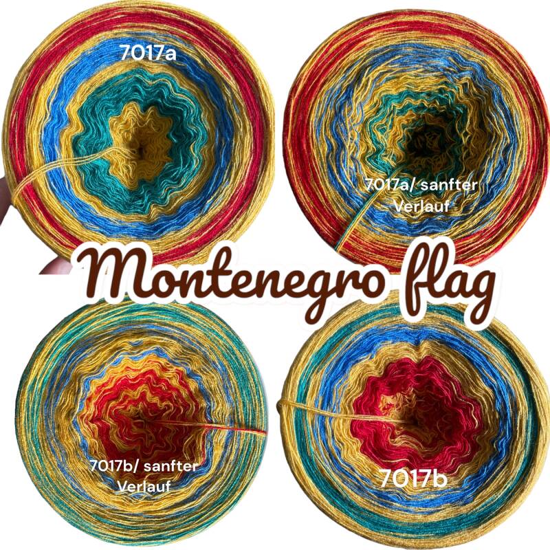 Montenegro flag - 7017 - Bobbel mit Farbverlauf - 3, 4 oder 5 Fäden, auch als Pullover- oder Decken Set