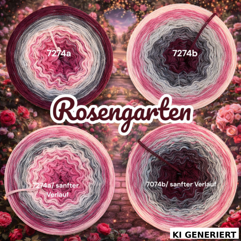 Rosen - Rosengarten - 7274 - Bobbel mit Farbverlauf - 3, 4 oder 5 Fäden, auch als Pullover- oder Decken Set